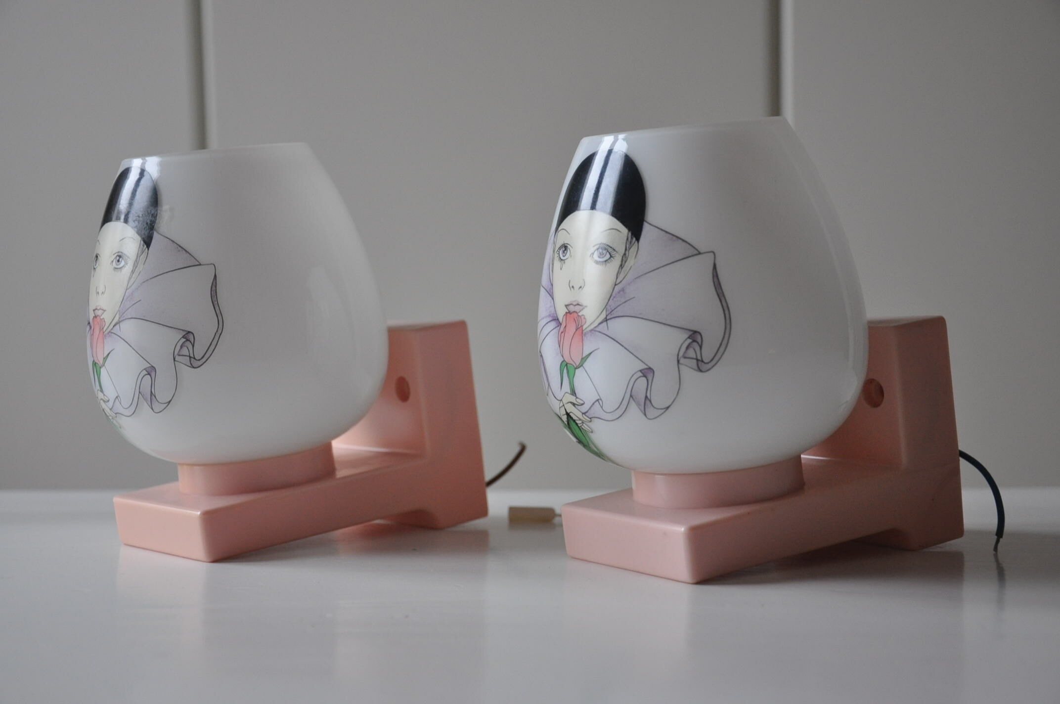 Pair of vintage wall lamps opaline child