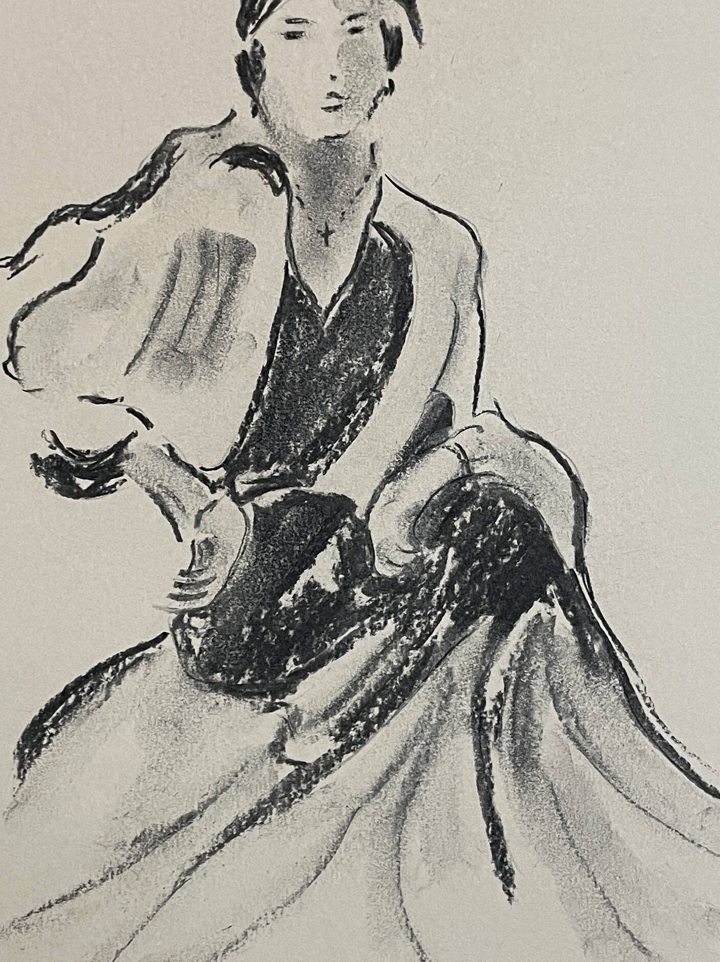 Signed charcoal drawing of a female portrait "lady"