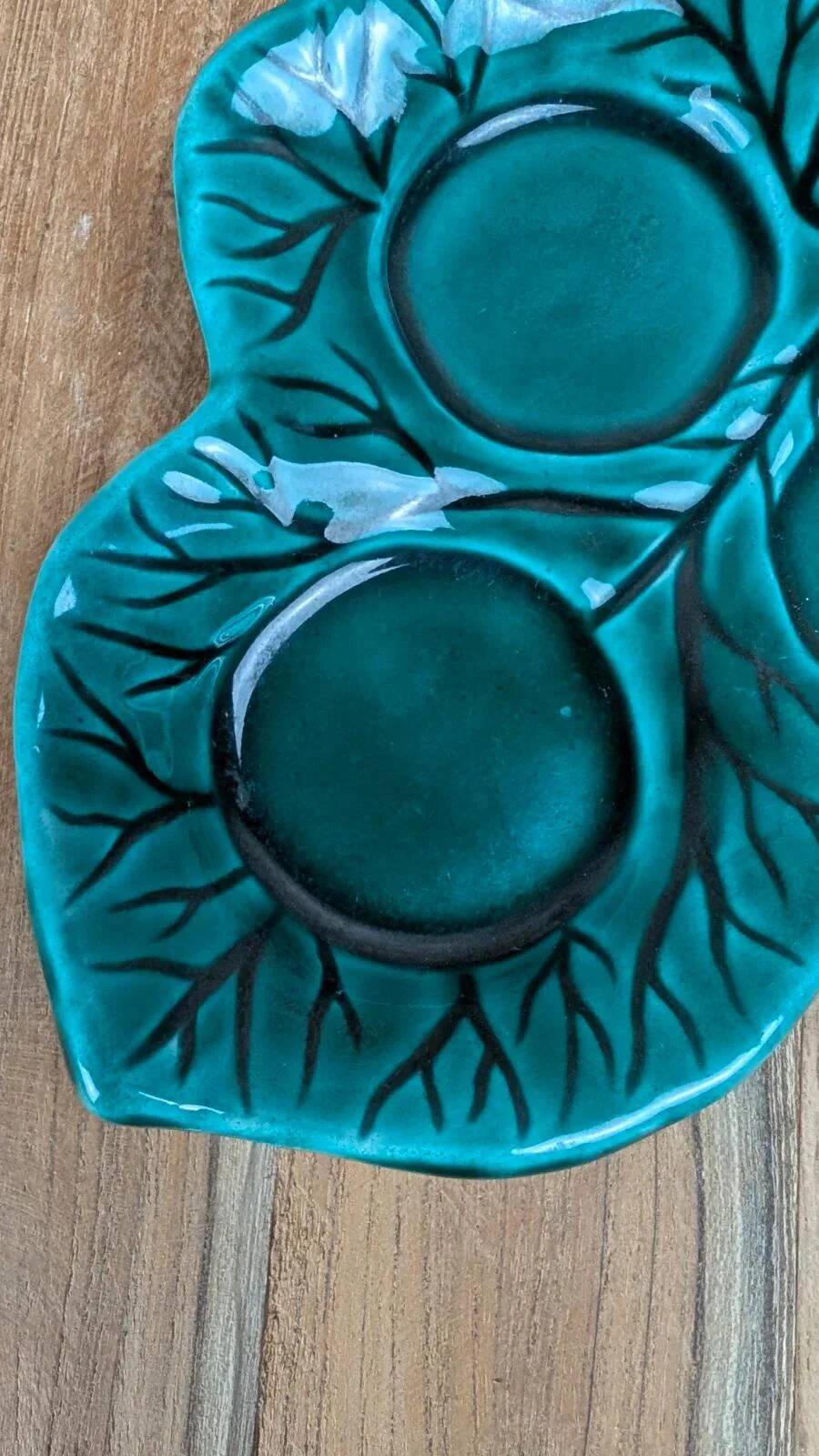 Vintage Vallauris catchall – green enamel leaf model