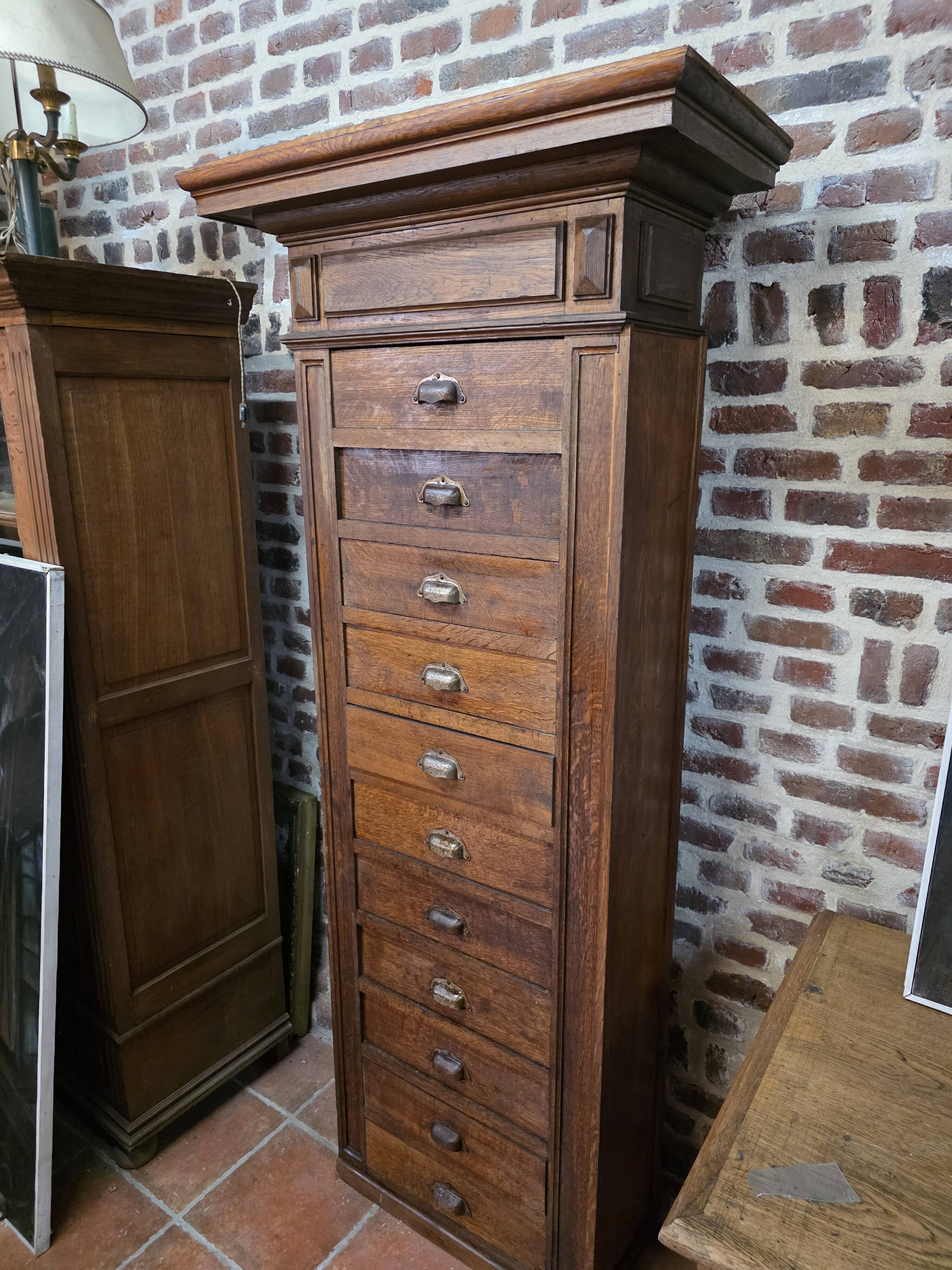 11-drawer solid oak craft cabinet