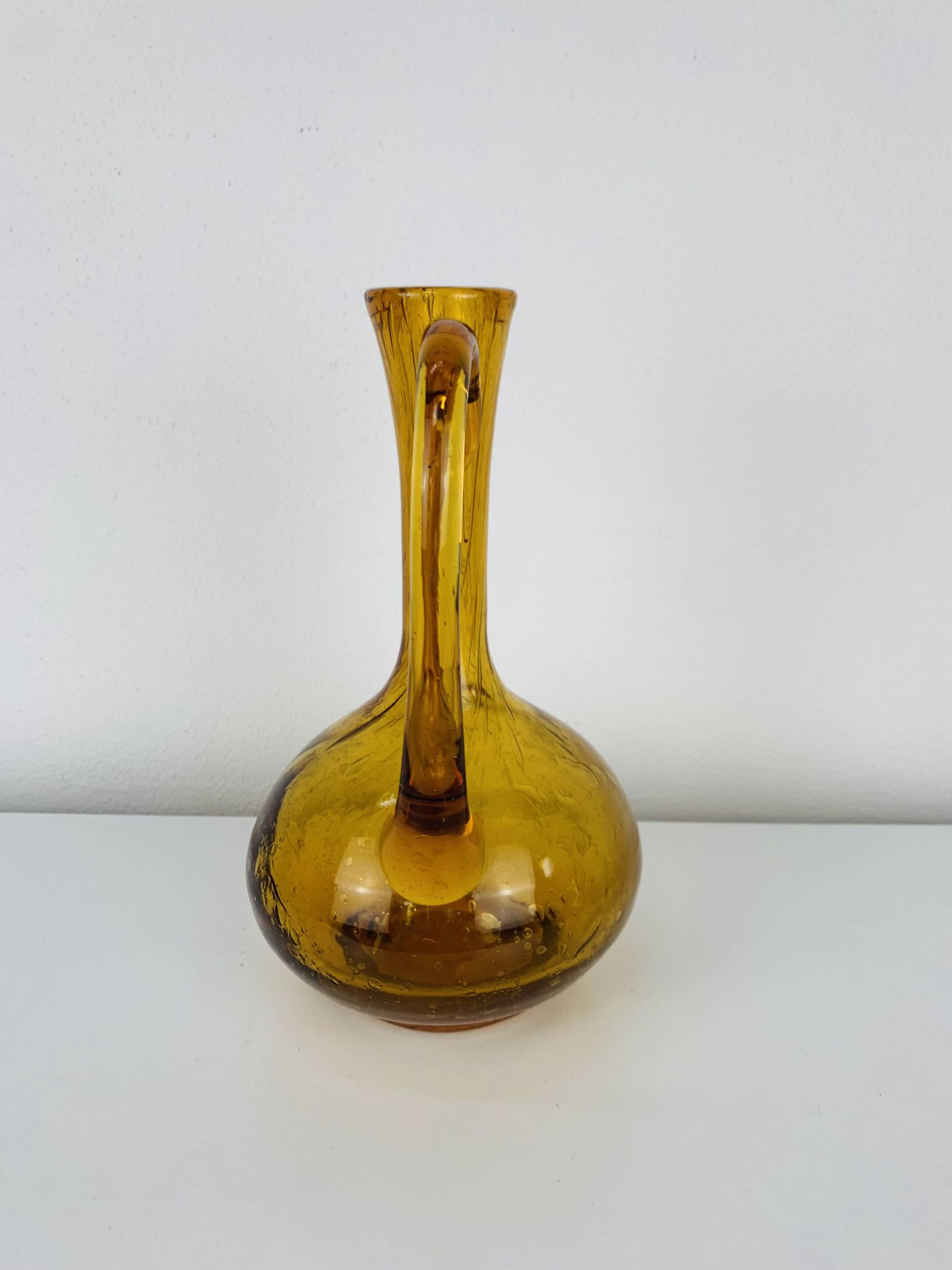 Vase verre bullé ambré vintage