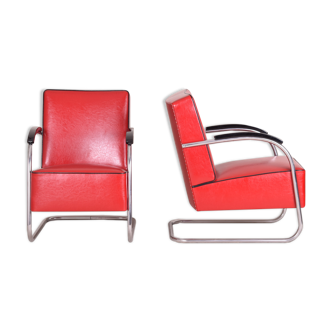 Red mucke melder armchairs - made in 1930s czechia