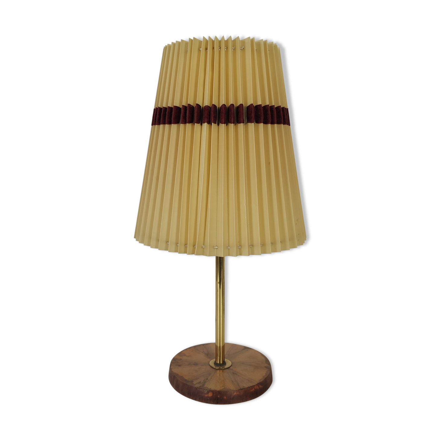 vintage brass and walnut lamp, 60s