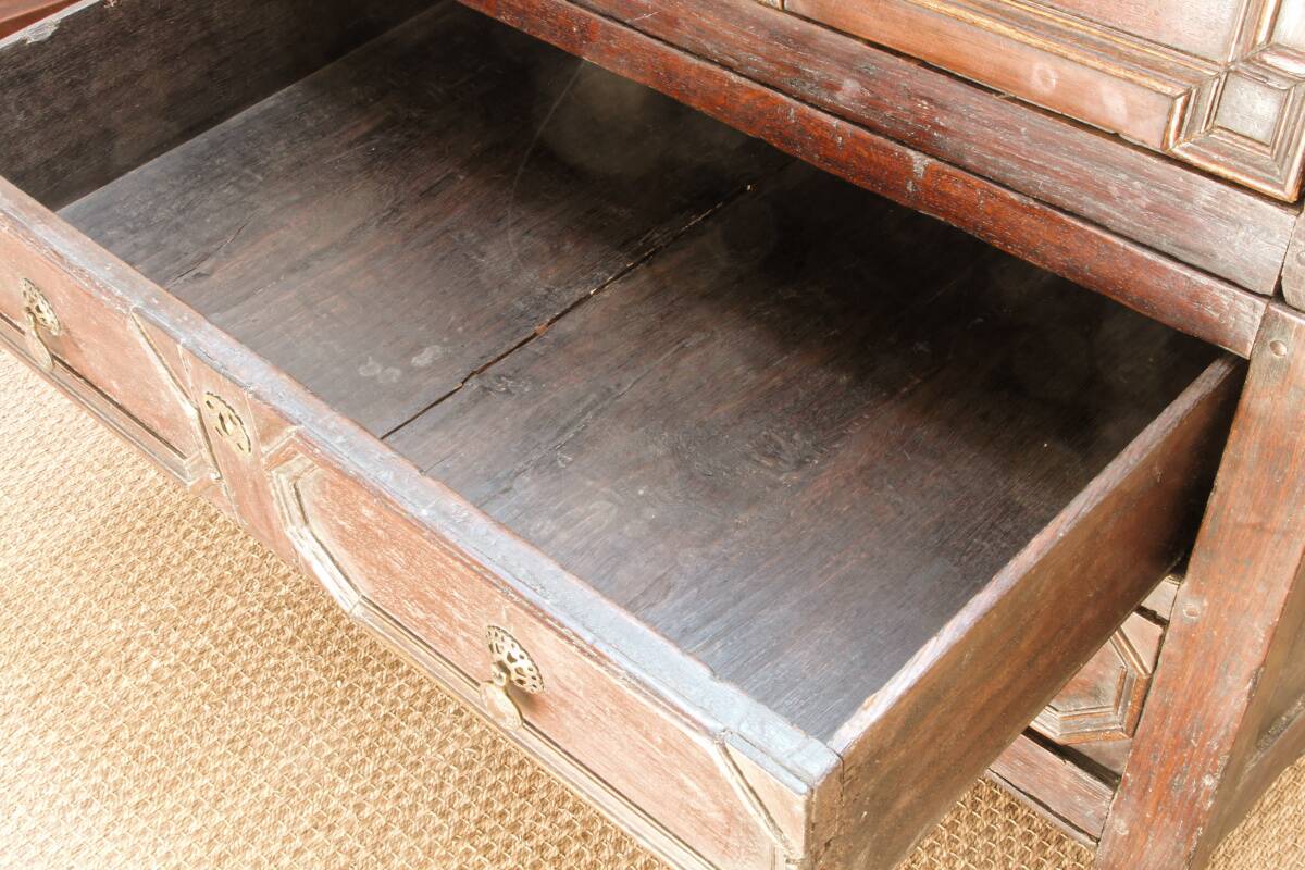 English chest of drawers; Charles II period, oak