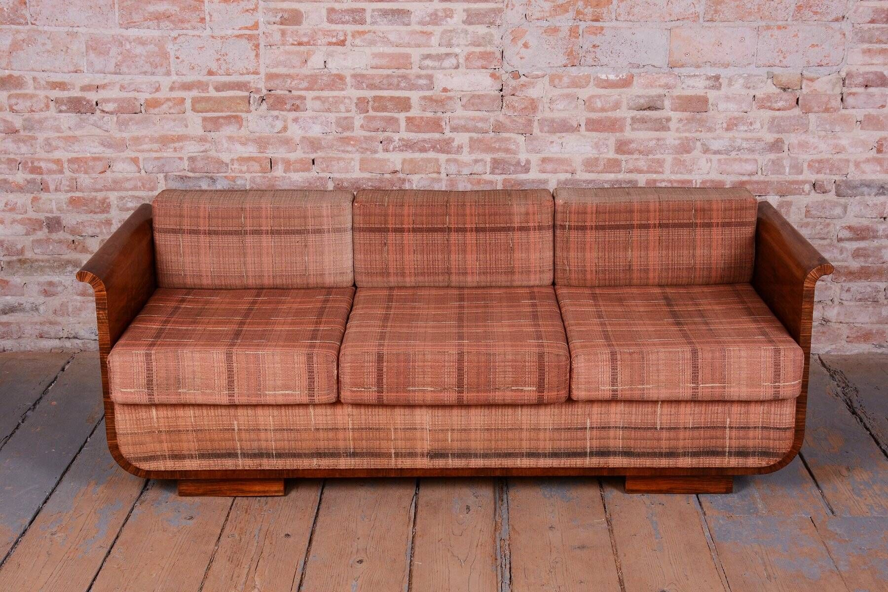 Art Deco Walnut Sofa by J. Halabala for Up Zavody, Czech, 1930s