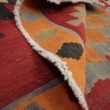 Vintage Red Orange  Kilim Rug 1980s Wool Tribal Flatweave 287 x 150 cm