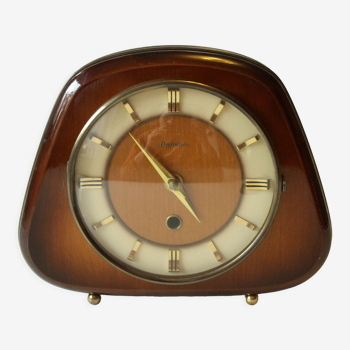 Horloge de table des années 1960 par Dugena, en bois métal et verre, vintage, fonctionne avec batterie