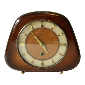 1960s table clock by Dugena, made of wood metal and glass, vintage, works with battery