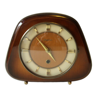 Horloge de table des années 1960 par Dugena, en bois métal et verre, vintage, fonctionne avec batterie