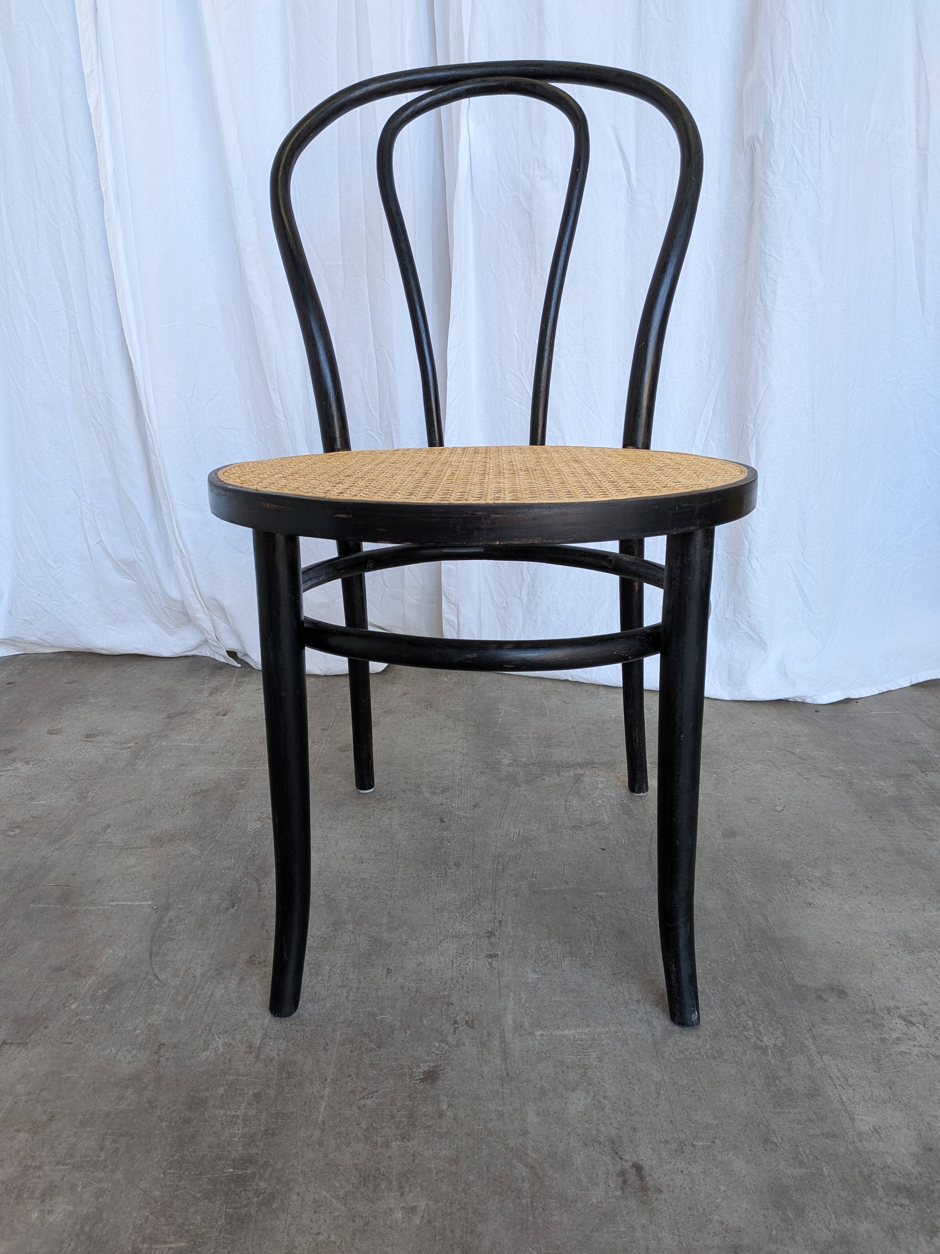 Vintage Thonet Style Dining Chair: Black Bentwood Cane Seat