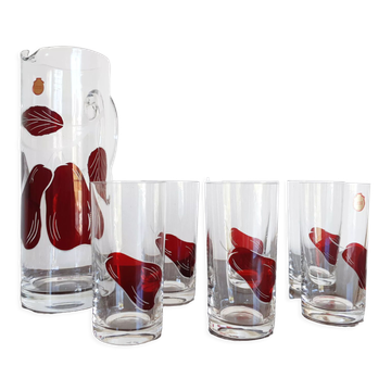 Carafe service and glass with orangeade or bohemian crystal water