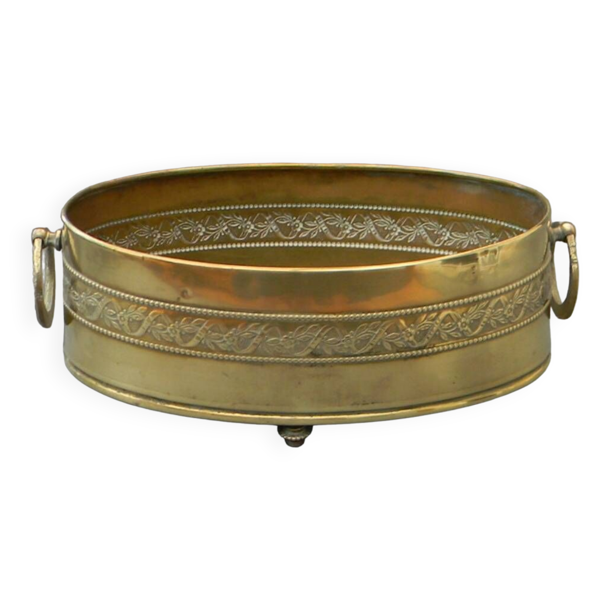 Small old oval brass pot cover