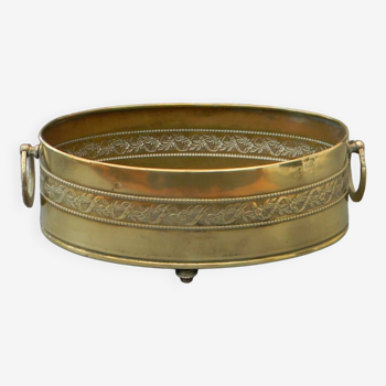 Small old oval brass pot cover