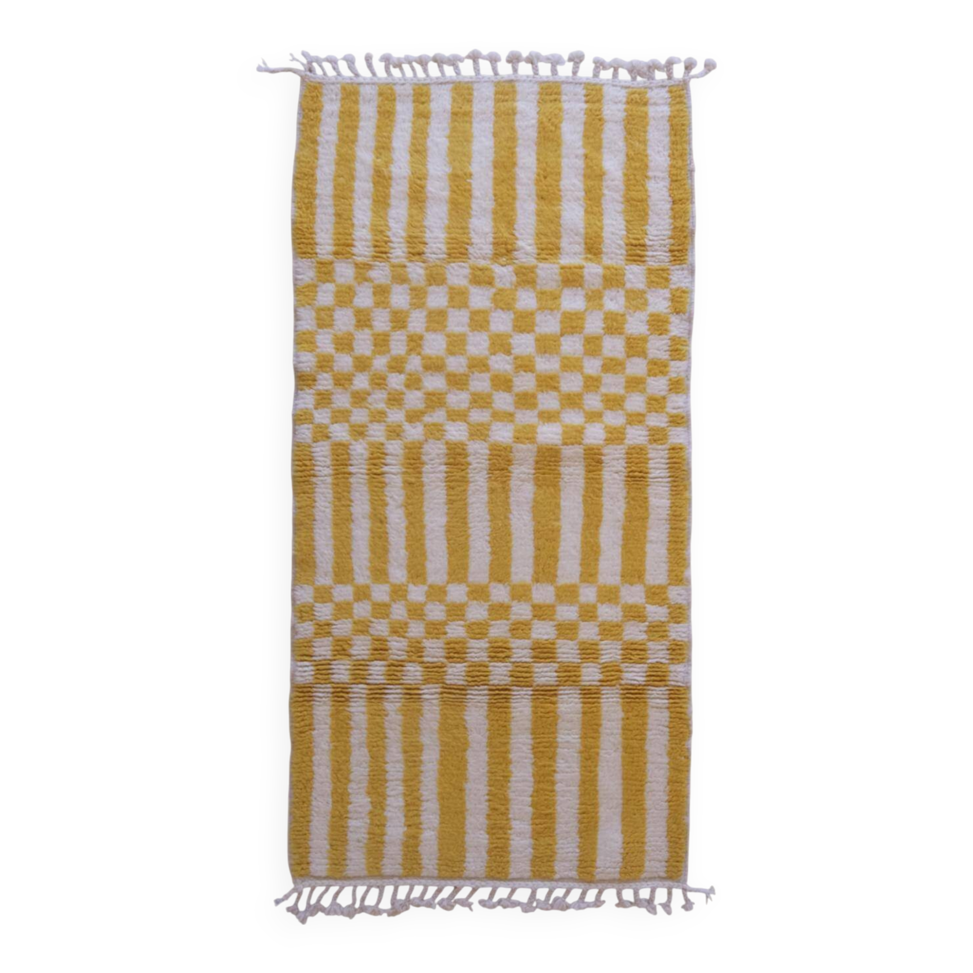 Tapis à rayure jaune et blanc - 206 x 101 cm