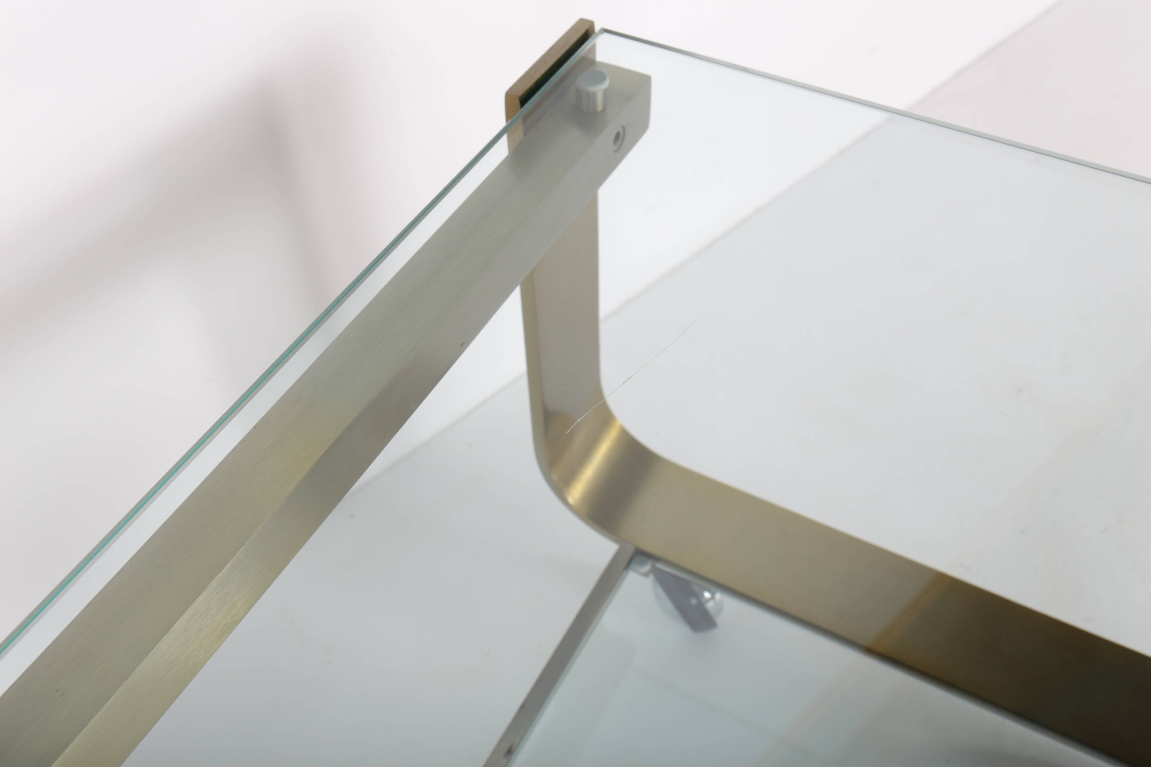 Vintage coffee table in gold metal and double glass top, 70s