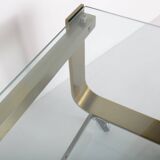 Vintage coffee table in gold metal and double glass top, 70s