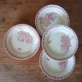 6 old dessert plates, iron earth, pink décor