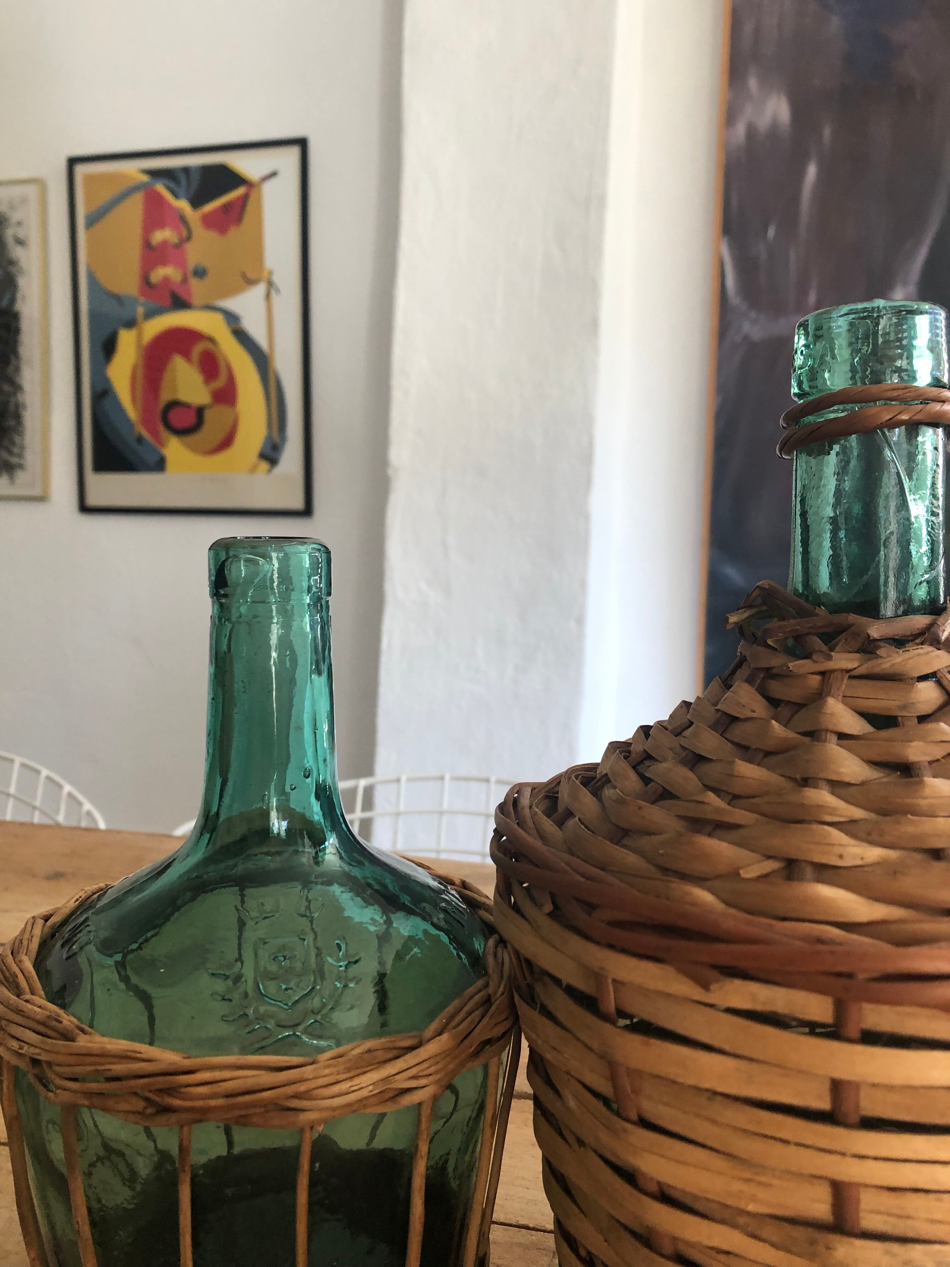 Duo bonbonnes osier vintage