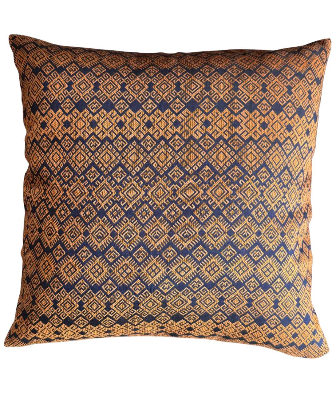 Navy blue and orange Kachin cushion cover (RIDA)