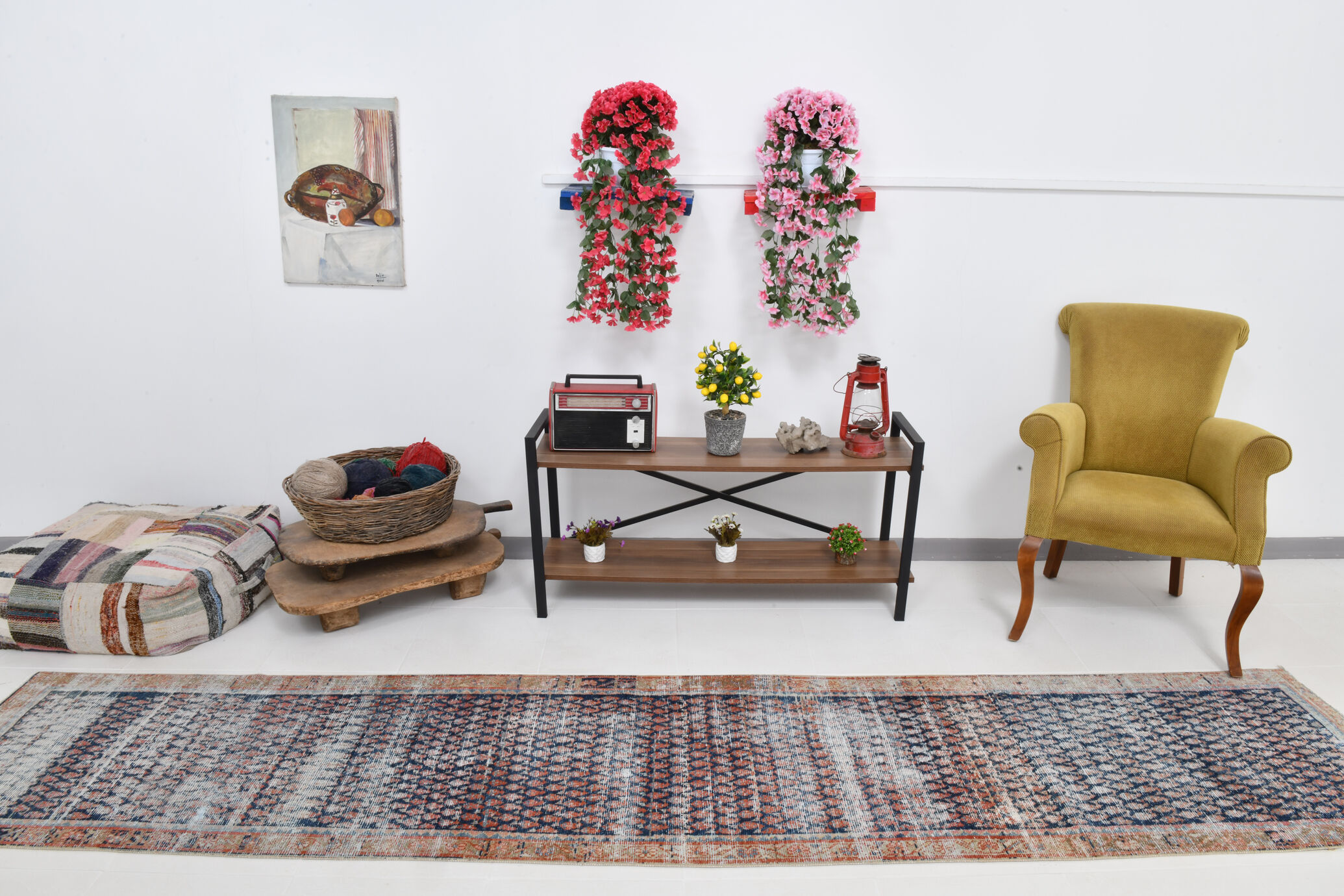 Navy blue persian runner rug, 365x77cm