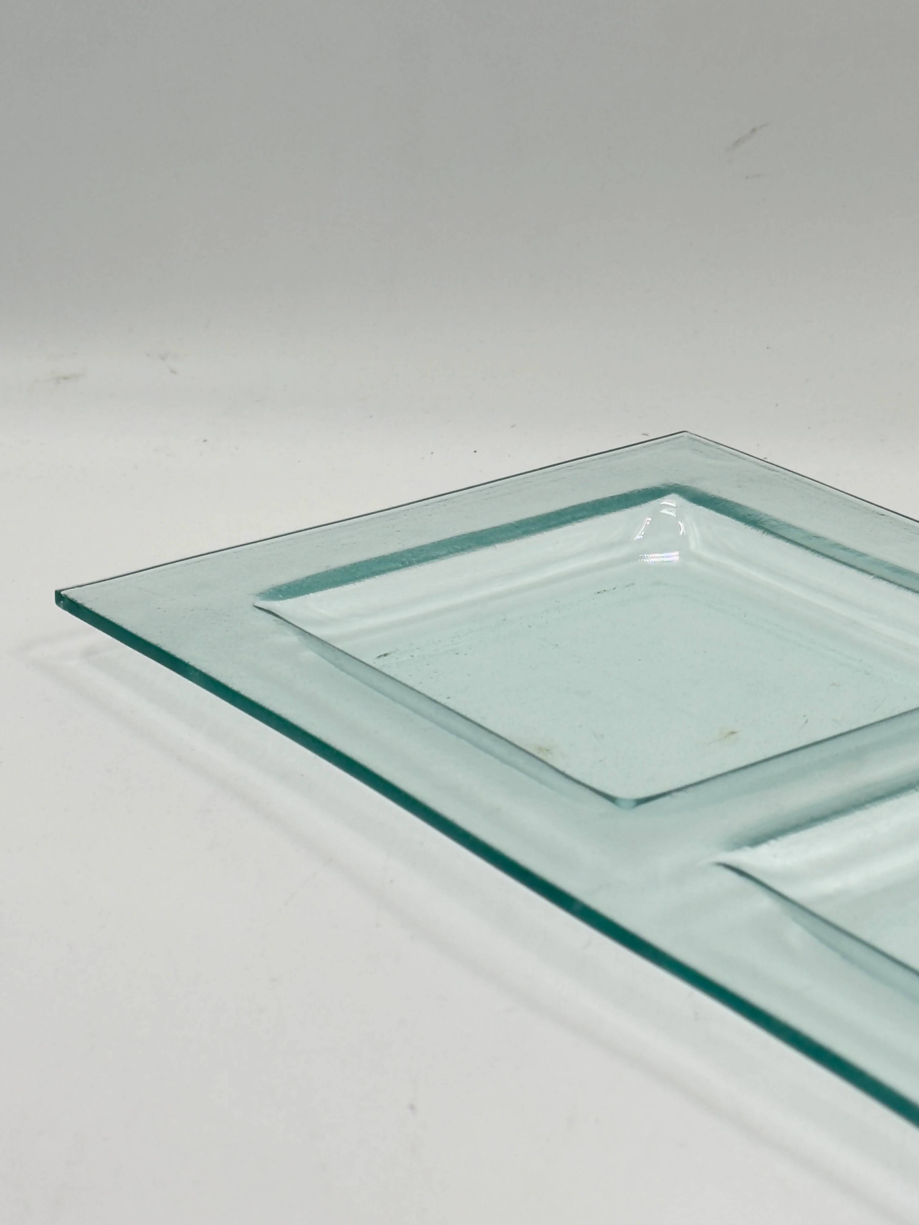 Plateau de service vintage en verre à deux compartiments