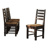 Chaises modernistes en chêne et paille tressée, France, vers 1948