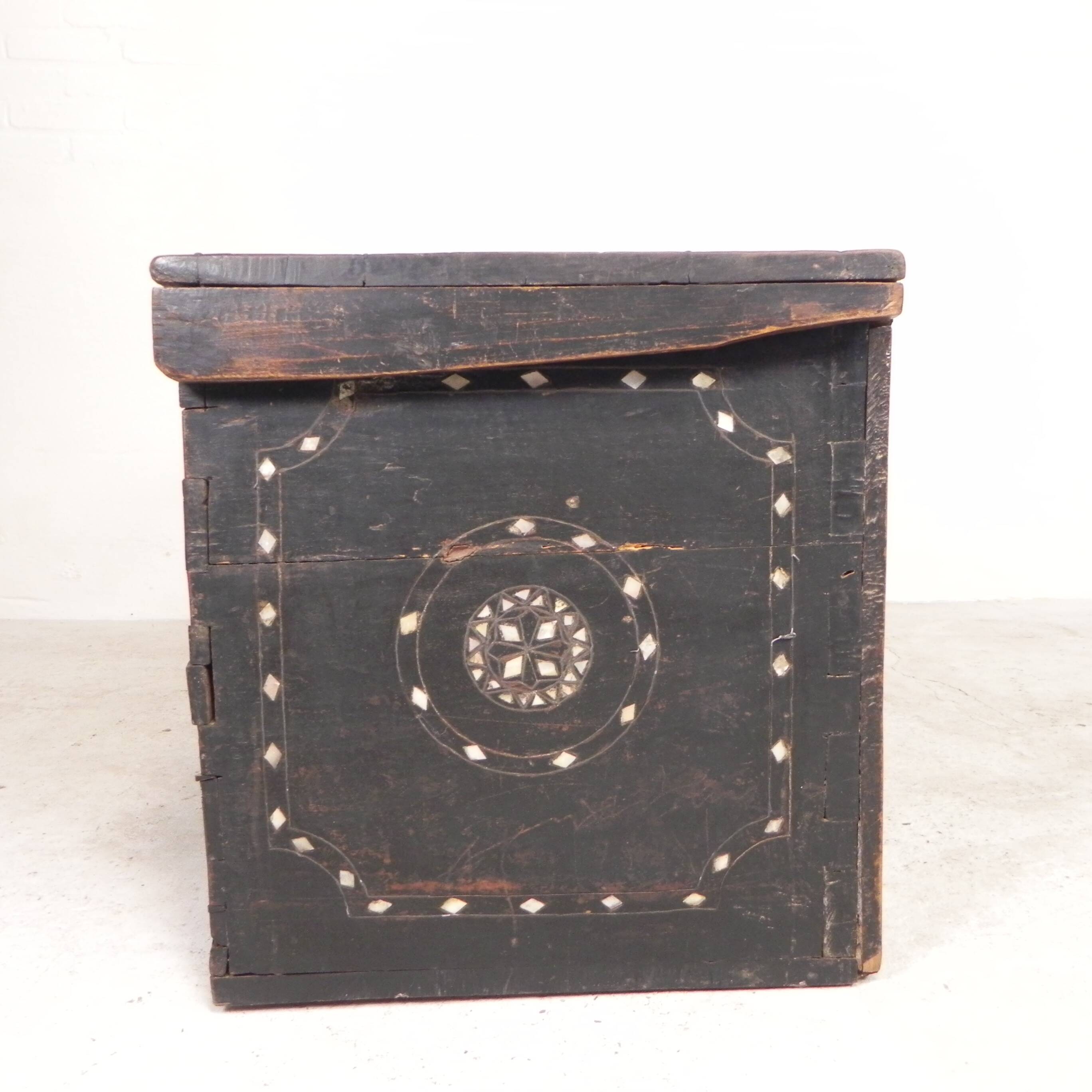 19th century Syrian wedding chest with mother of pearl inlay