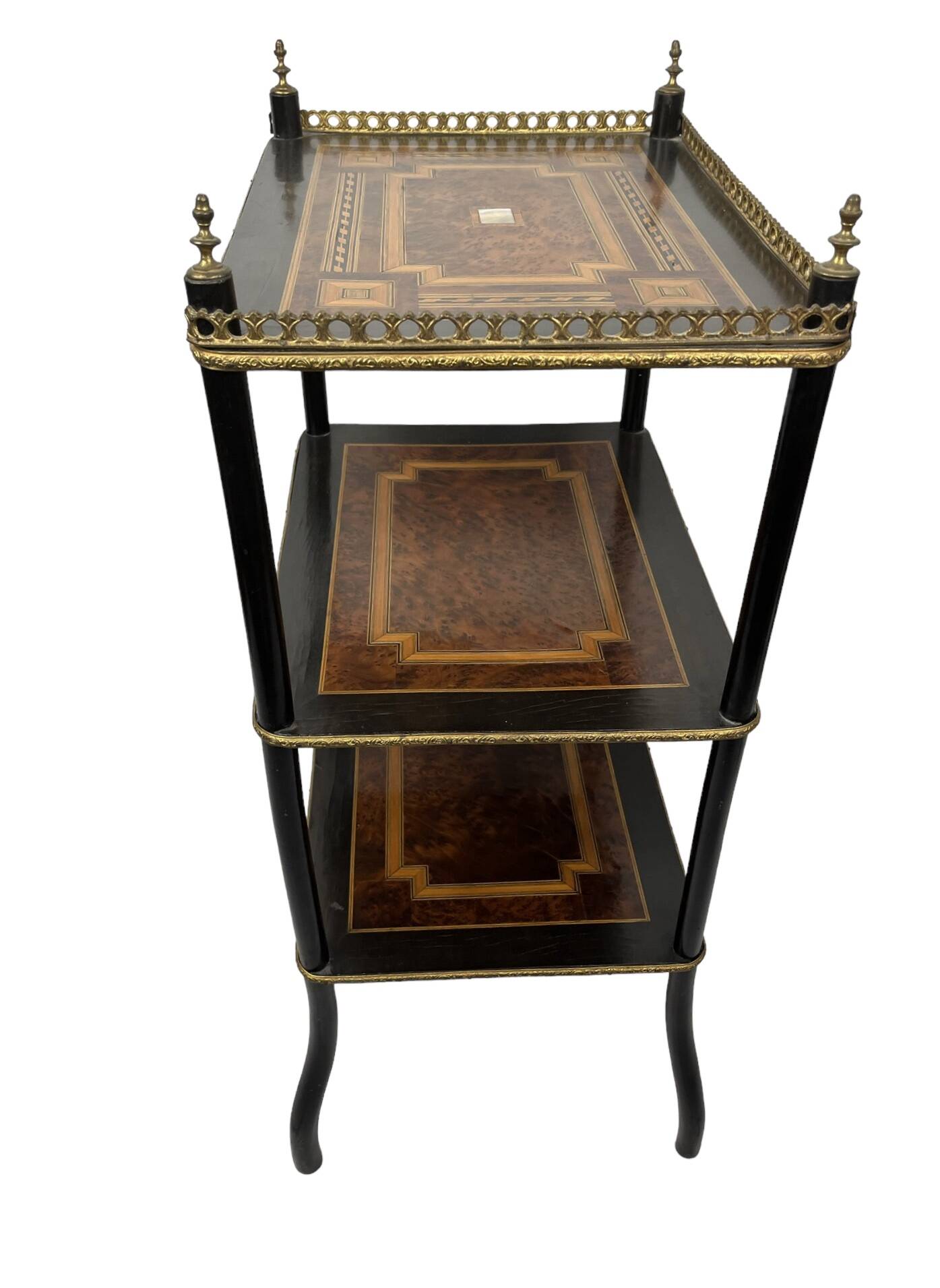 Old three-level Napoleon III marquetry sideboard, late 19th century