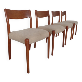 Danish Solid Teak Dining Chairs, 1960s, Set of 4