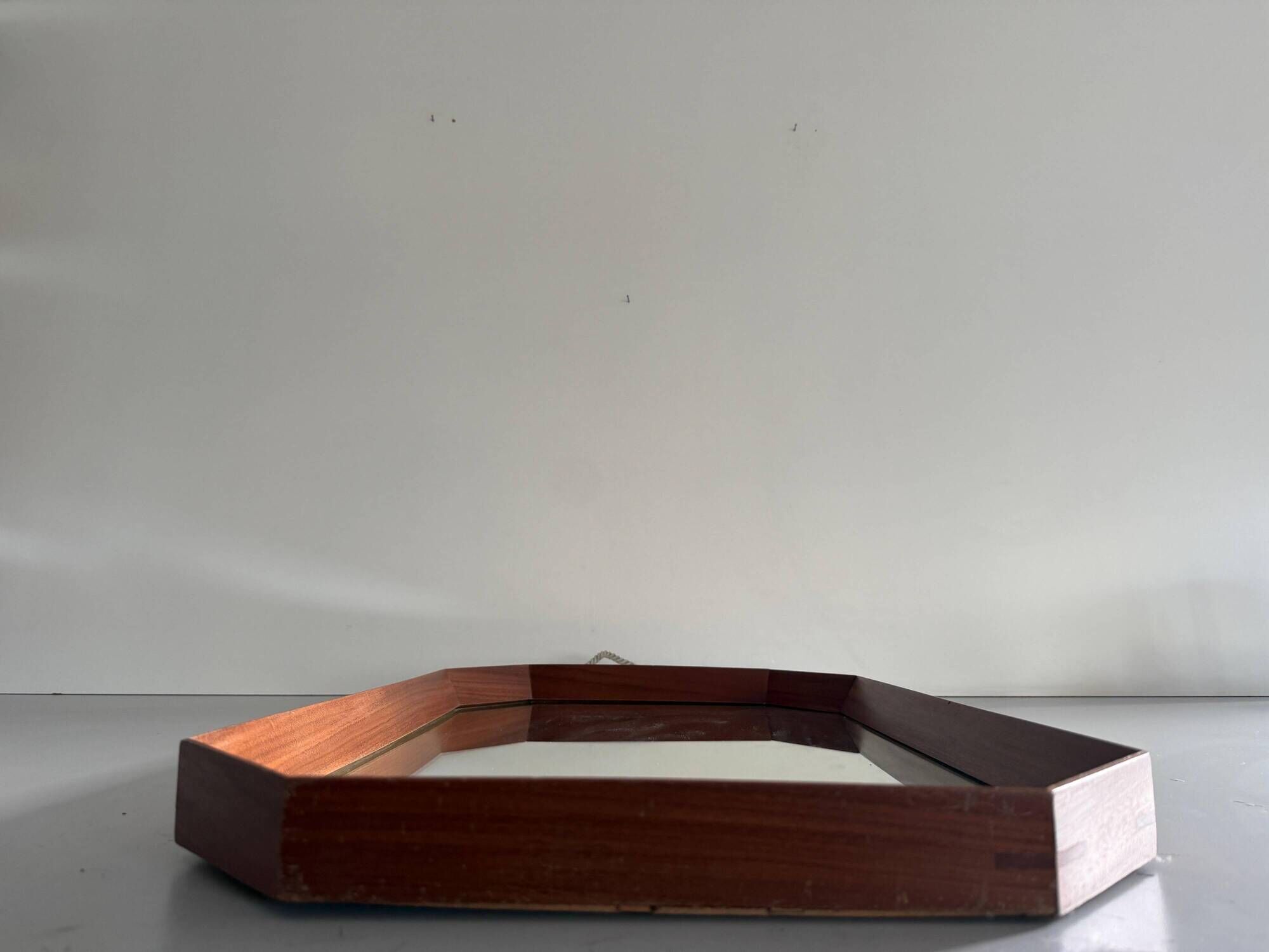 Mid-century rectangular wall mirror in teak, 1960, Italy