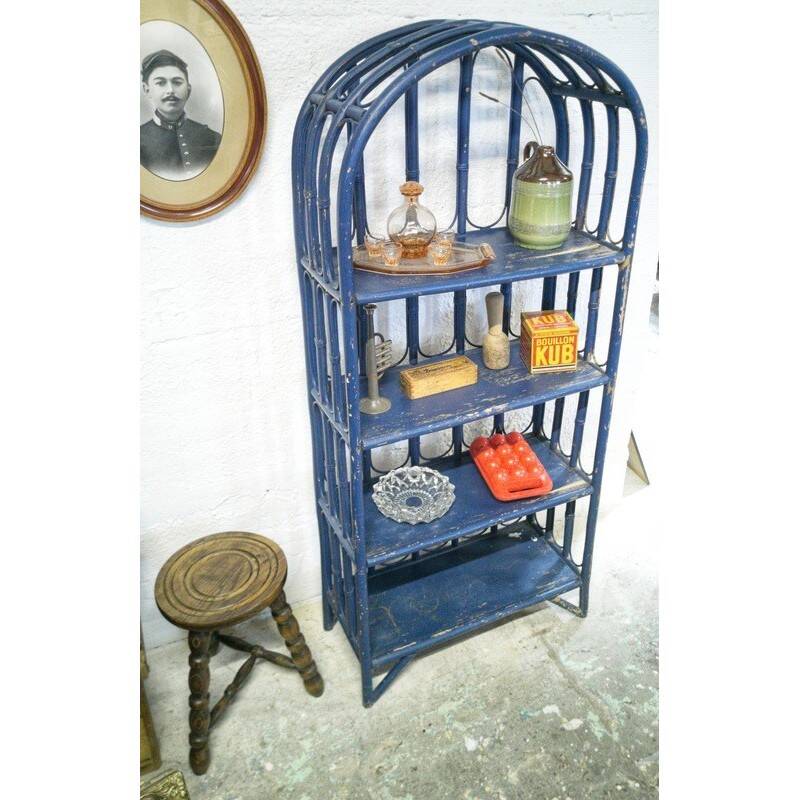 Blue rattan shelf