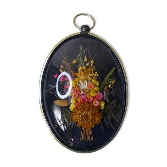 Oval frame domed glass vintage dried flowers