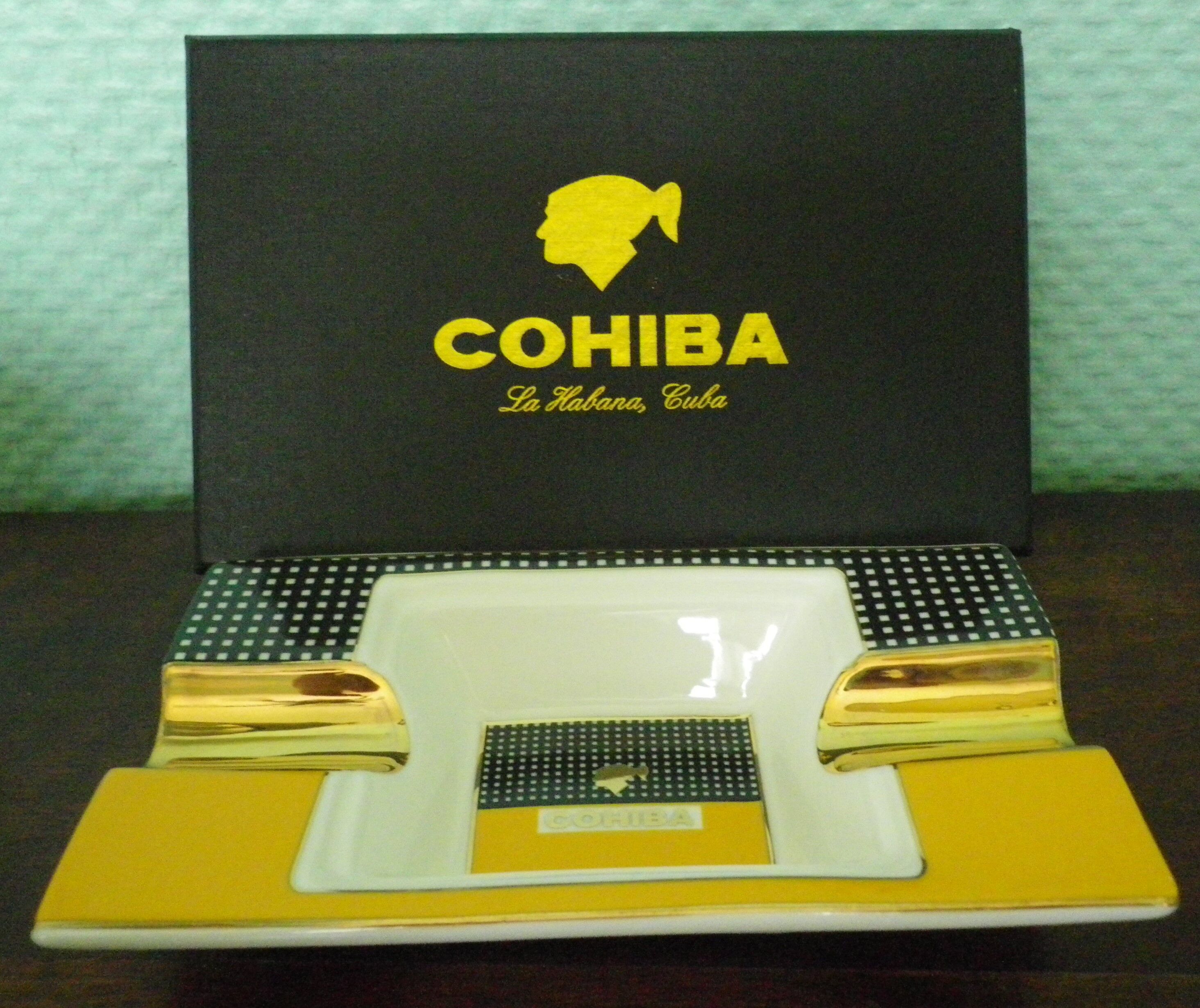 Ashtray COHIBA design, glazed porcelain, Cuba