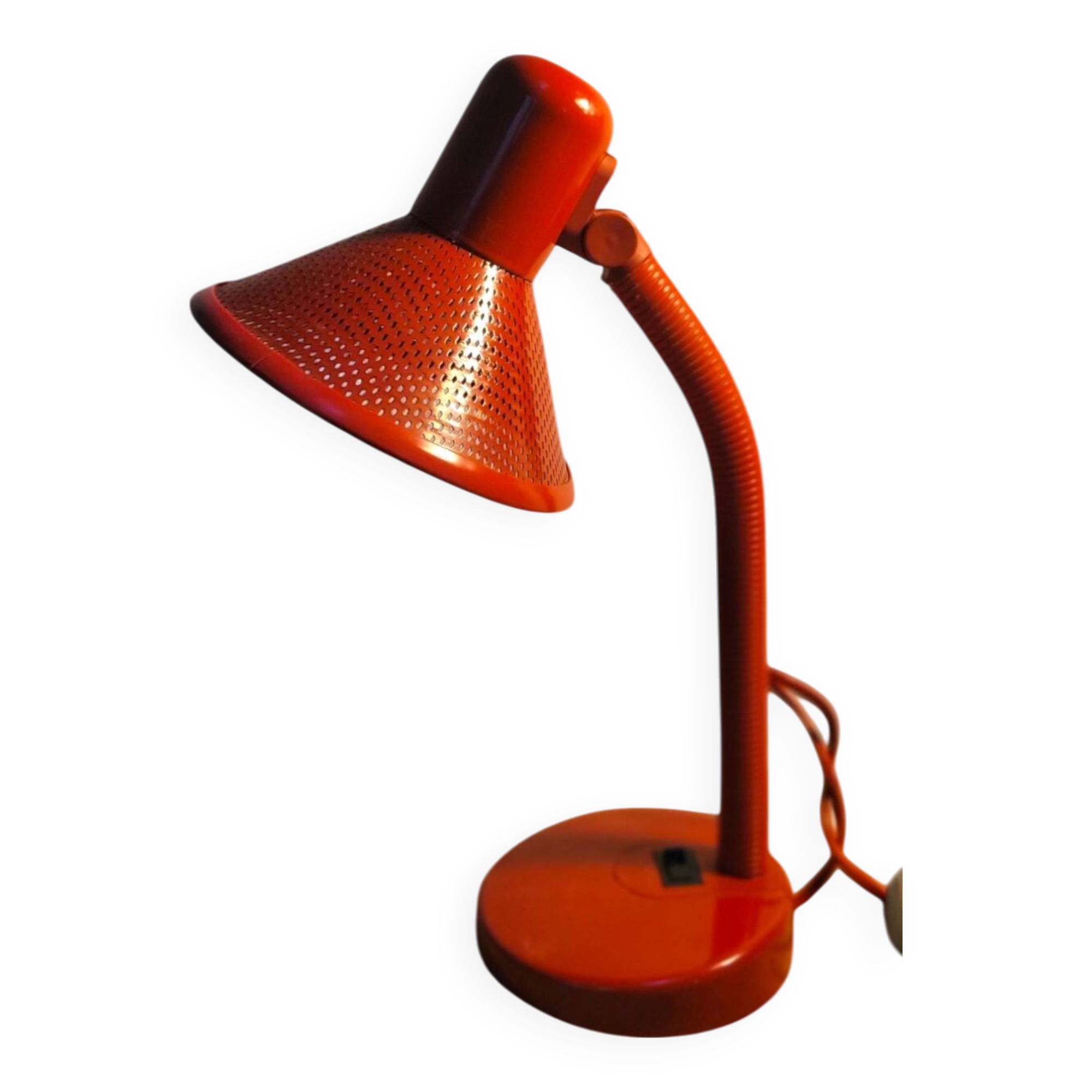 Lampe de chevet rouge vintage années 80 fonctionne abat jour métal perforé
