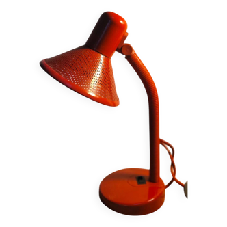 Lampe de chevet rouge vintage années 80 fonctionne abat jour métal perforé