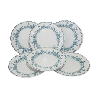 Set of 6 dessert plates in earthenware of Sarreguemines model Daisies, iron earth.