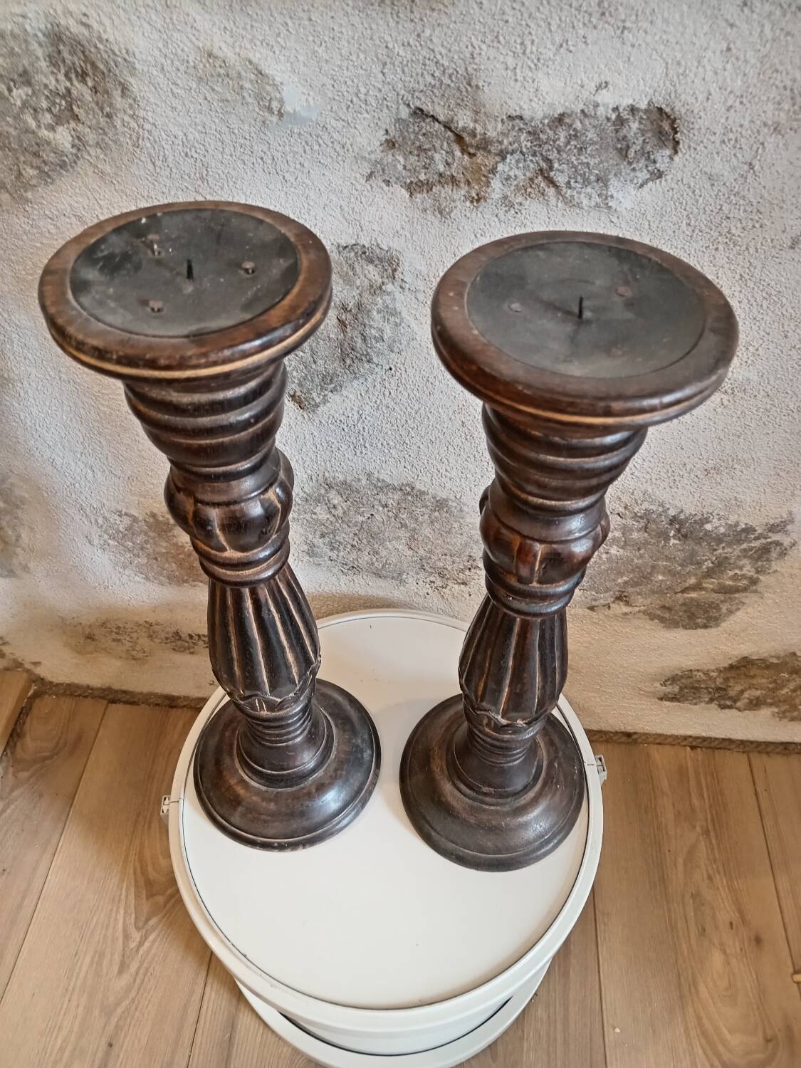 Pair of wooden candlesticks