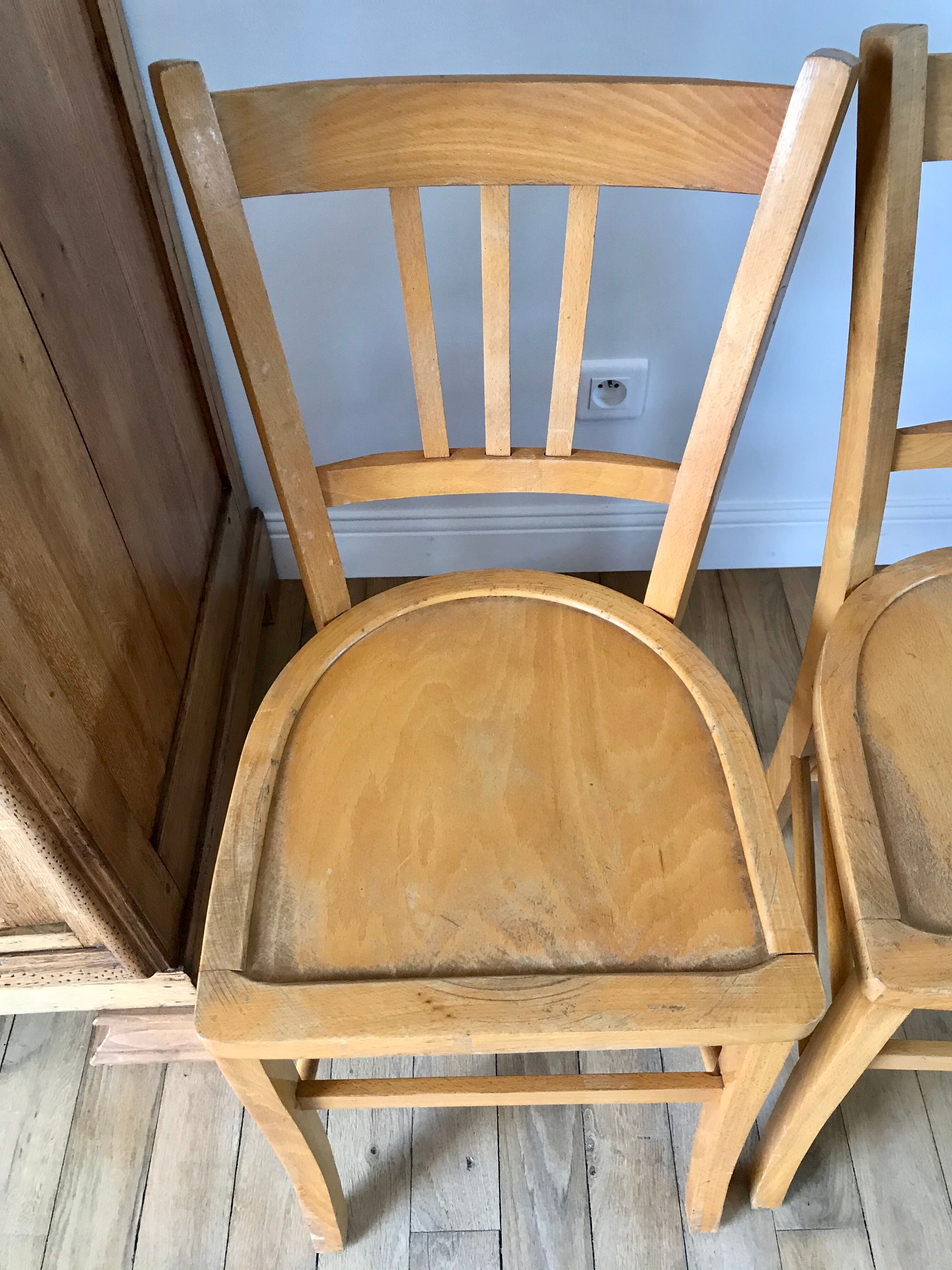Set of 5 Luterma light blond wood bistro chairs from the 50s