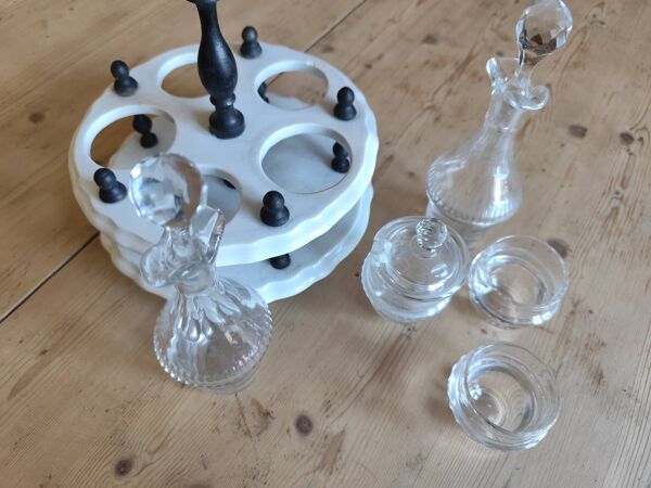 Serviteur de table 1900, 5 récipients pour huile vinaigre condiments  Gien