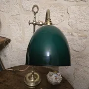 antique brass desk lamp – green shade – adjustable arm