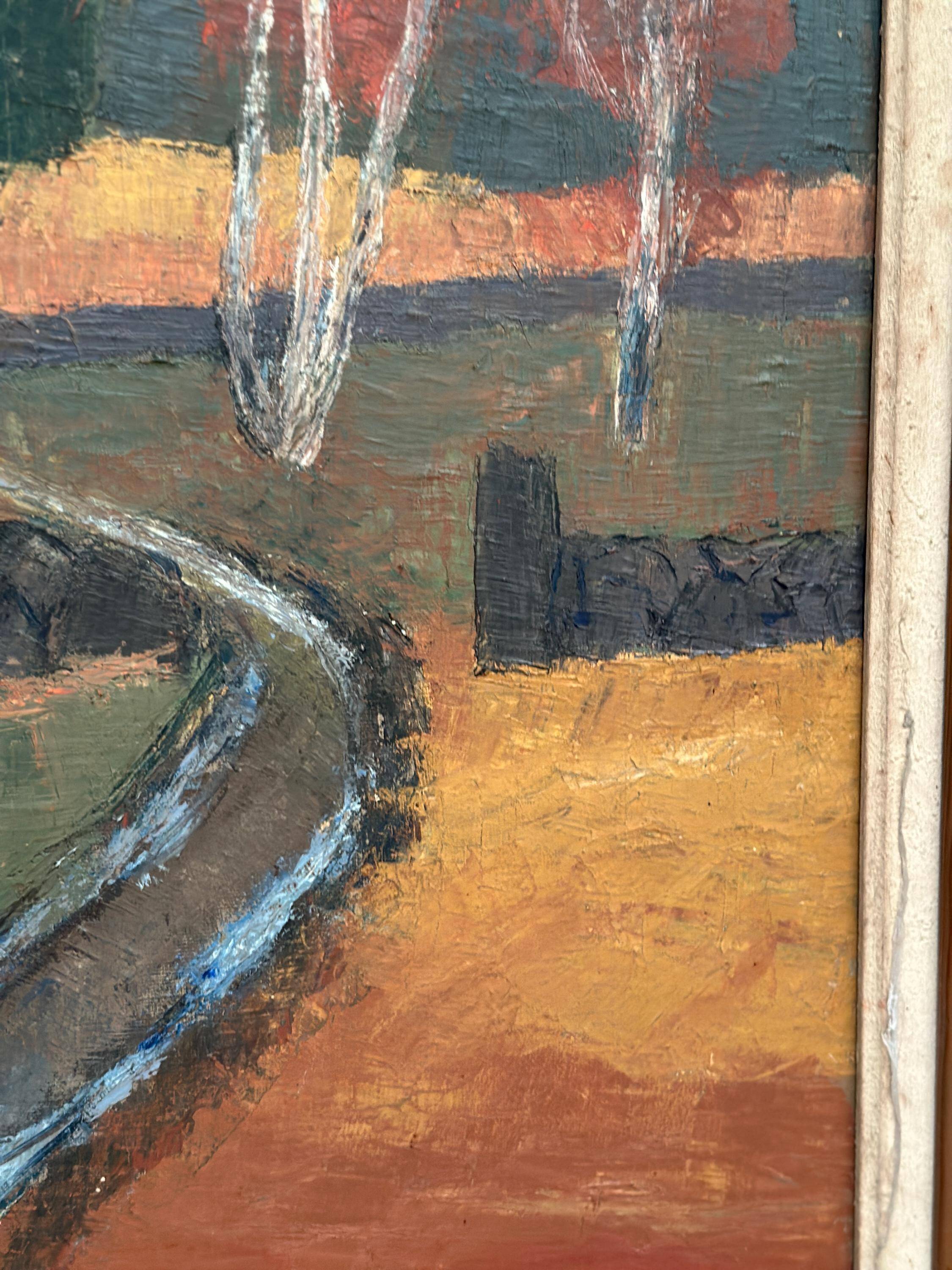 Original Mid Century Swedish Oil On Canvas – “Landscape” By Thure Wahlström – Vintage & Framed