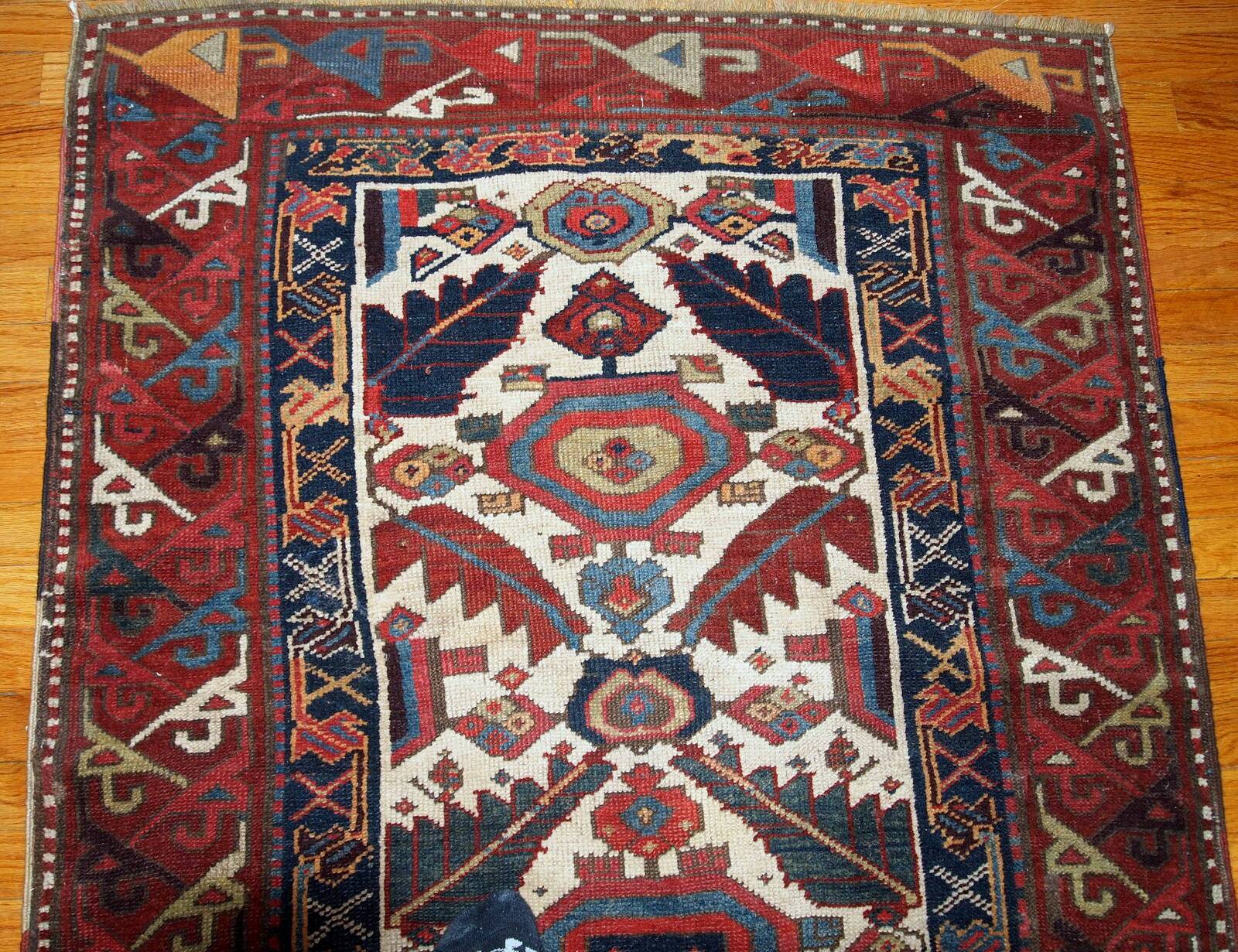 Tapis couloir antique fait main du Nord-Ouest persan 4' x 14,3' (122 cm x 436 cm) années 1840 - 1B658