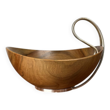 Mid-Century Modern Teak and Silver Plated Metal Bowl from Grasoli, Italy, 1960s