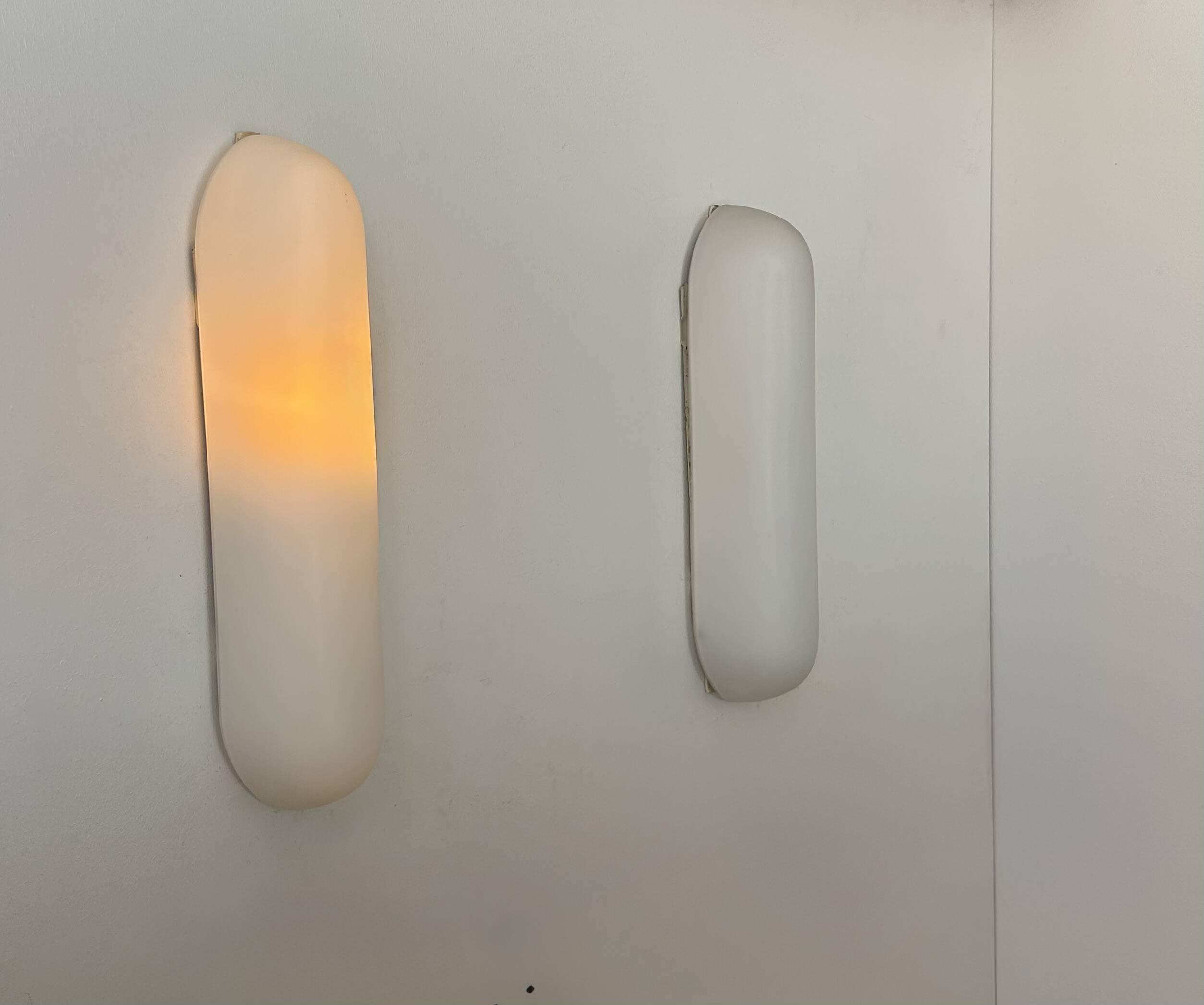 Pair of vintage oblong opaline wall lights, France 1970