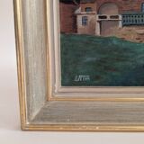 Old painting of a mountain chalet