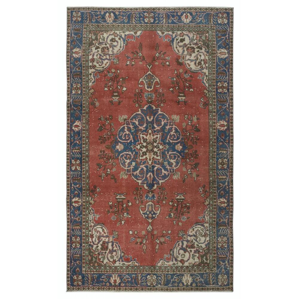 Vintage Handmade Turkish Wool Area Rug with Medallion Design