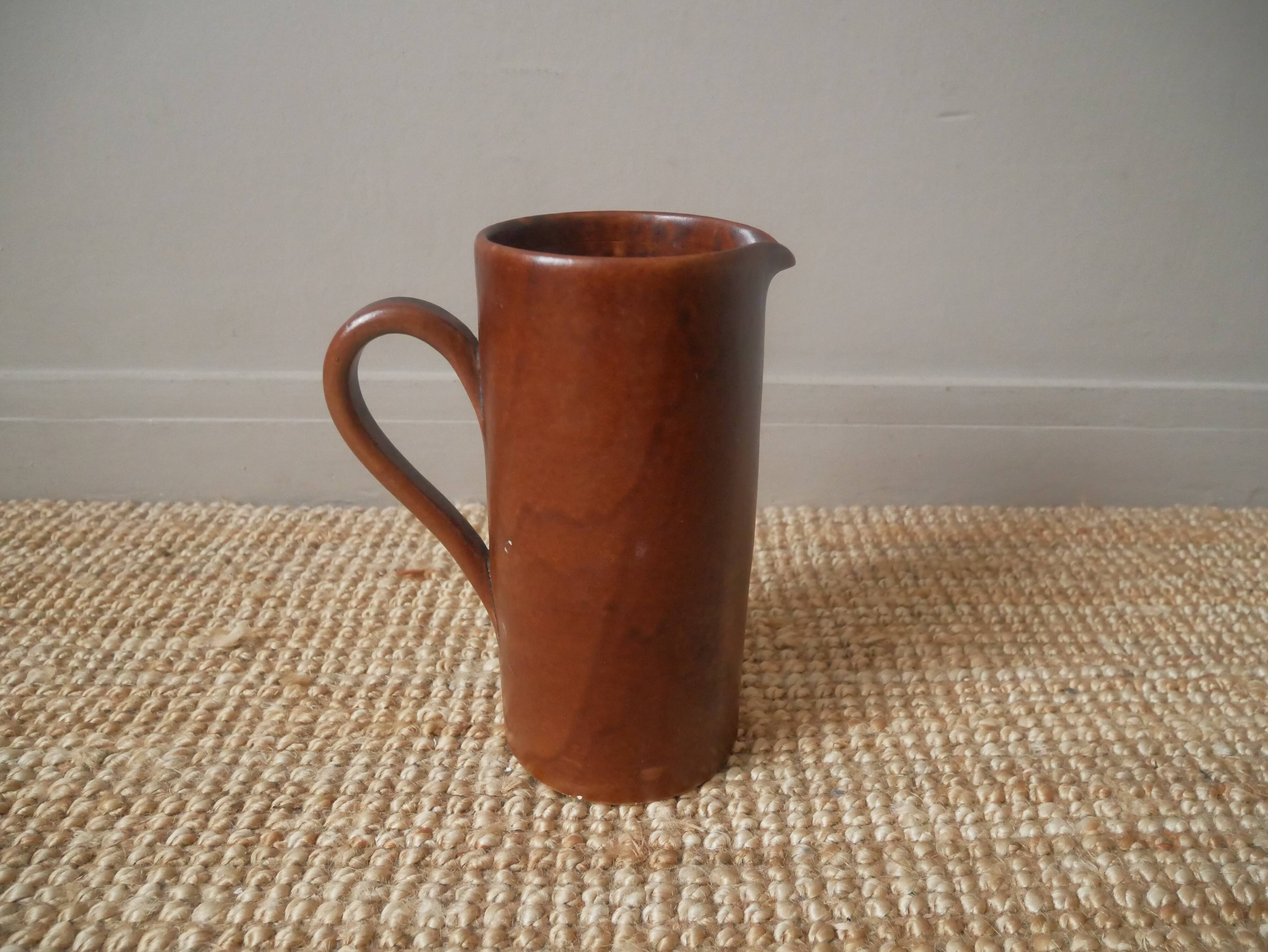 Ceramic pitcher vase with handle Scandinavian country decoration handcrafted vintage sandstone