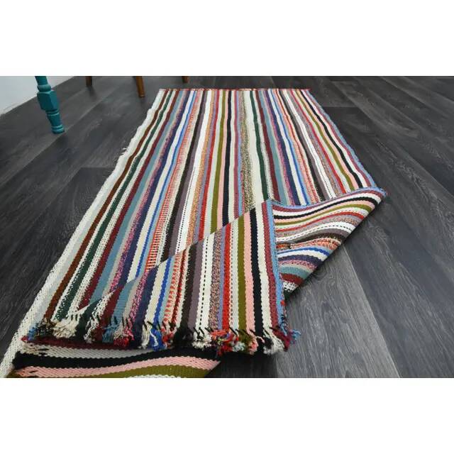 Vintage Turkish Oushak Handmade Wool Cotton Pink Area Rug 89x209