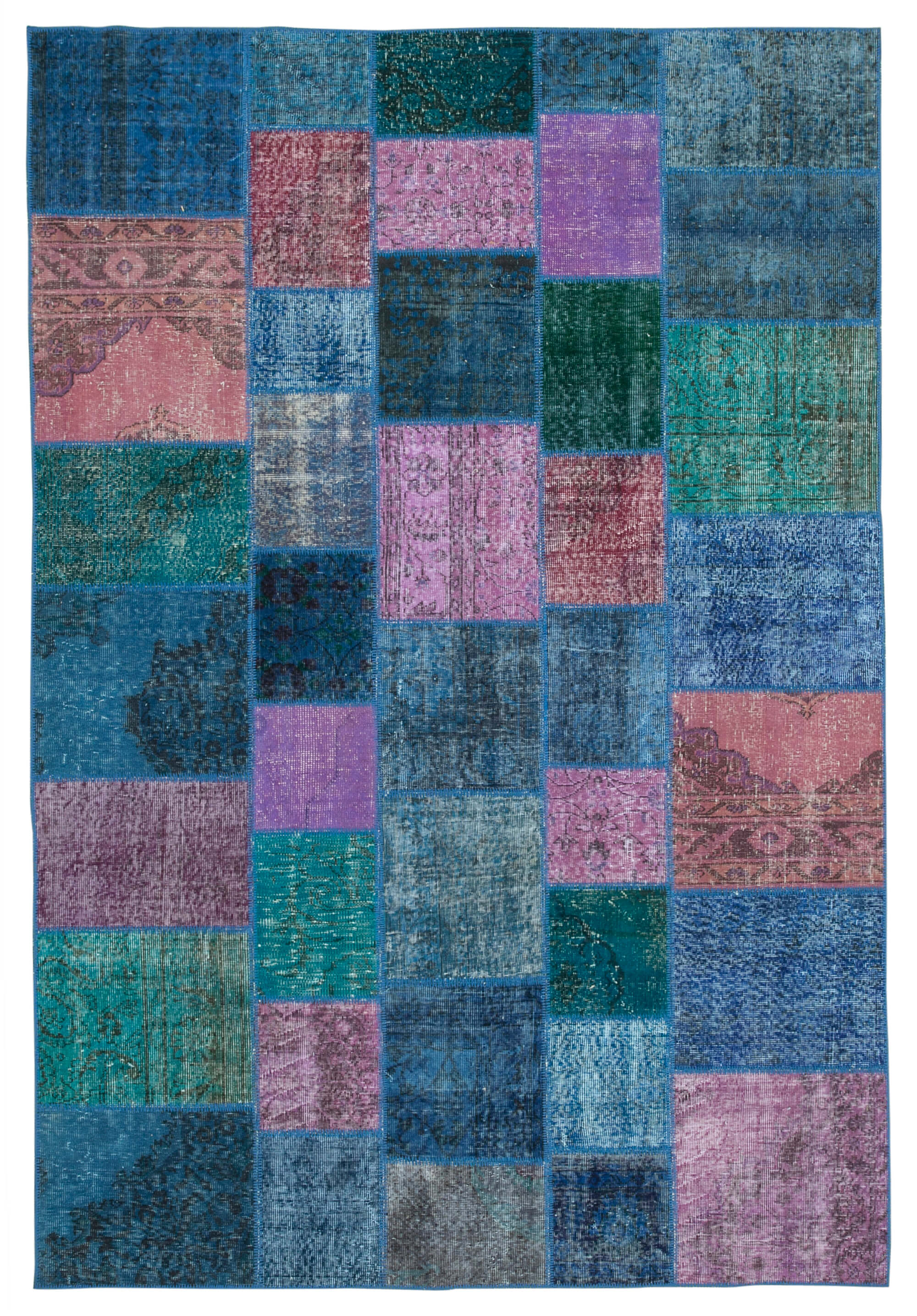 Hand-knotted anatolian 202 cm x 300 cm blue patchwork rug