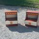 Pair of design bedside tables in orange resin rosewood with white melamine from the 70s